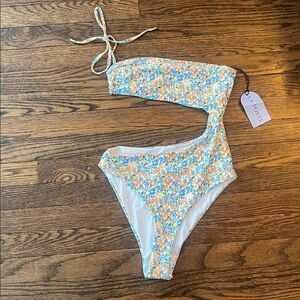 LA PORTE Dainty Floral Cutout One Piece Swimsuit NWT